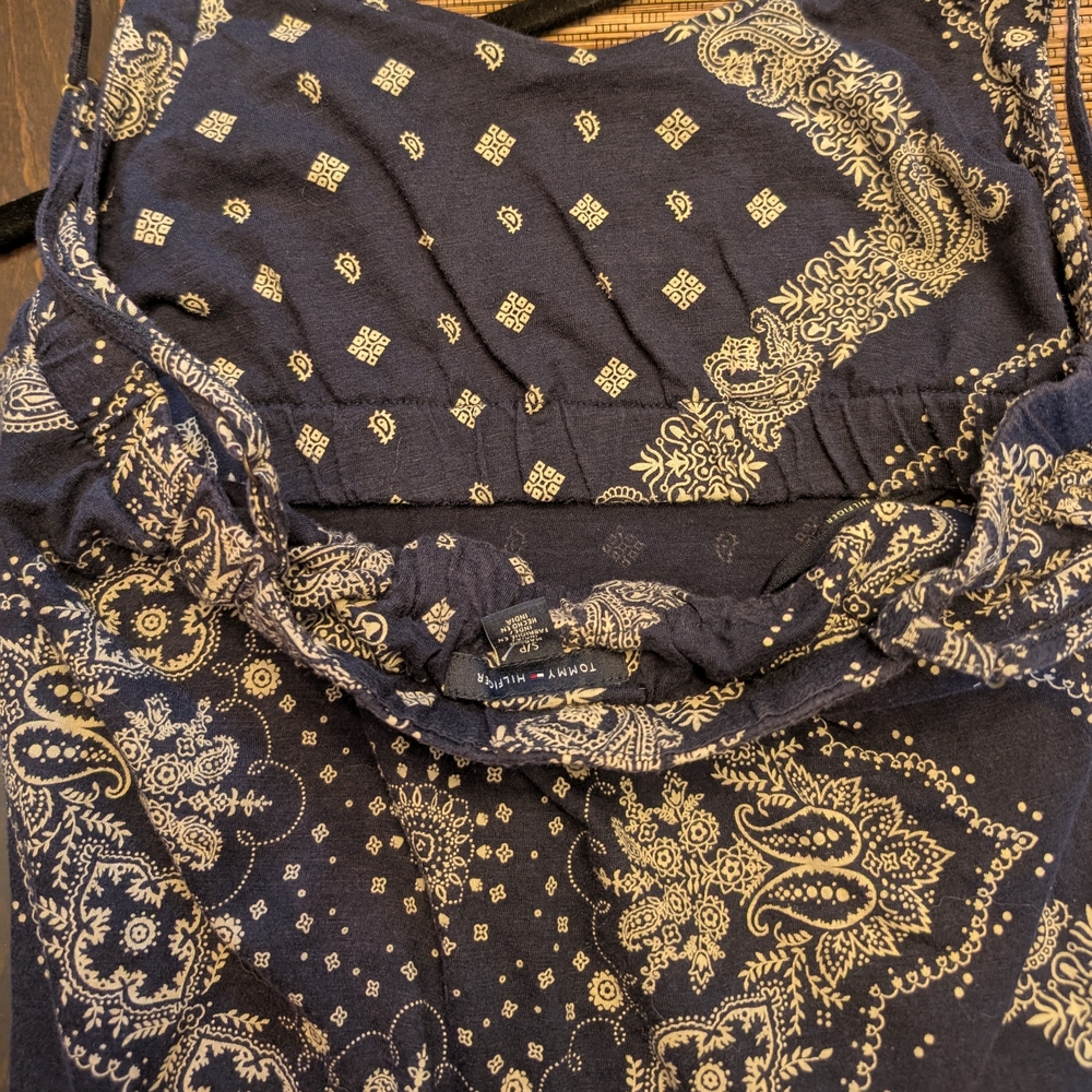 Tommy Hilfiger Navy Geometric Paisley Boho Sleeveless Maxi Dress S/P - Picture 3 of 5